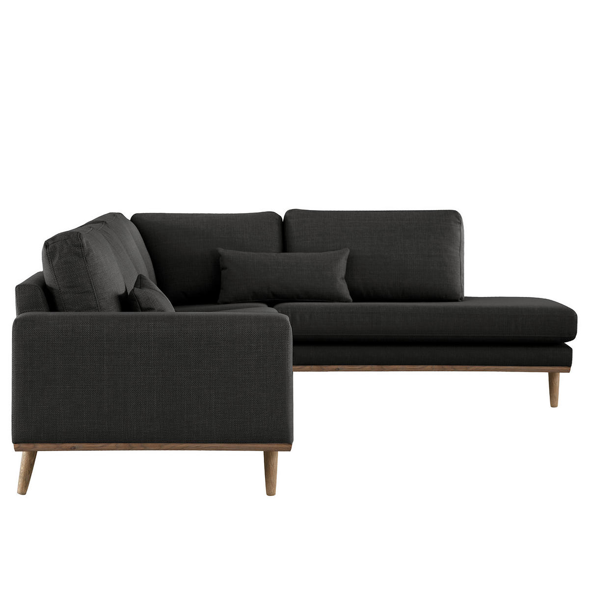 ECKSOFA mit Ottomane - Eichefarben/Schwarz, Eichenholz/Textil (287/219cm) - home24