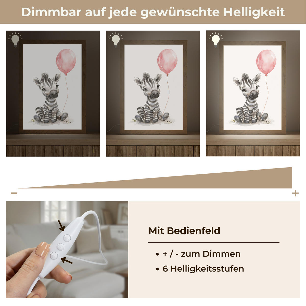 WANDLEUCHTE Zebra - Baby - Tiere - Rosa Luftballon 20x30 cm - Weiß, Holzwerkstoff (20/30/8cm) - OnlyWow