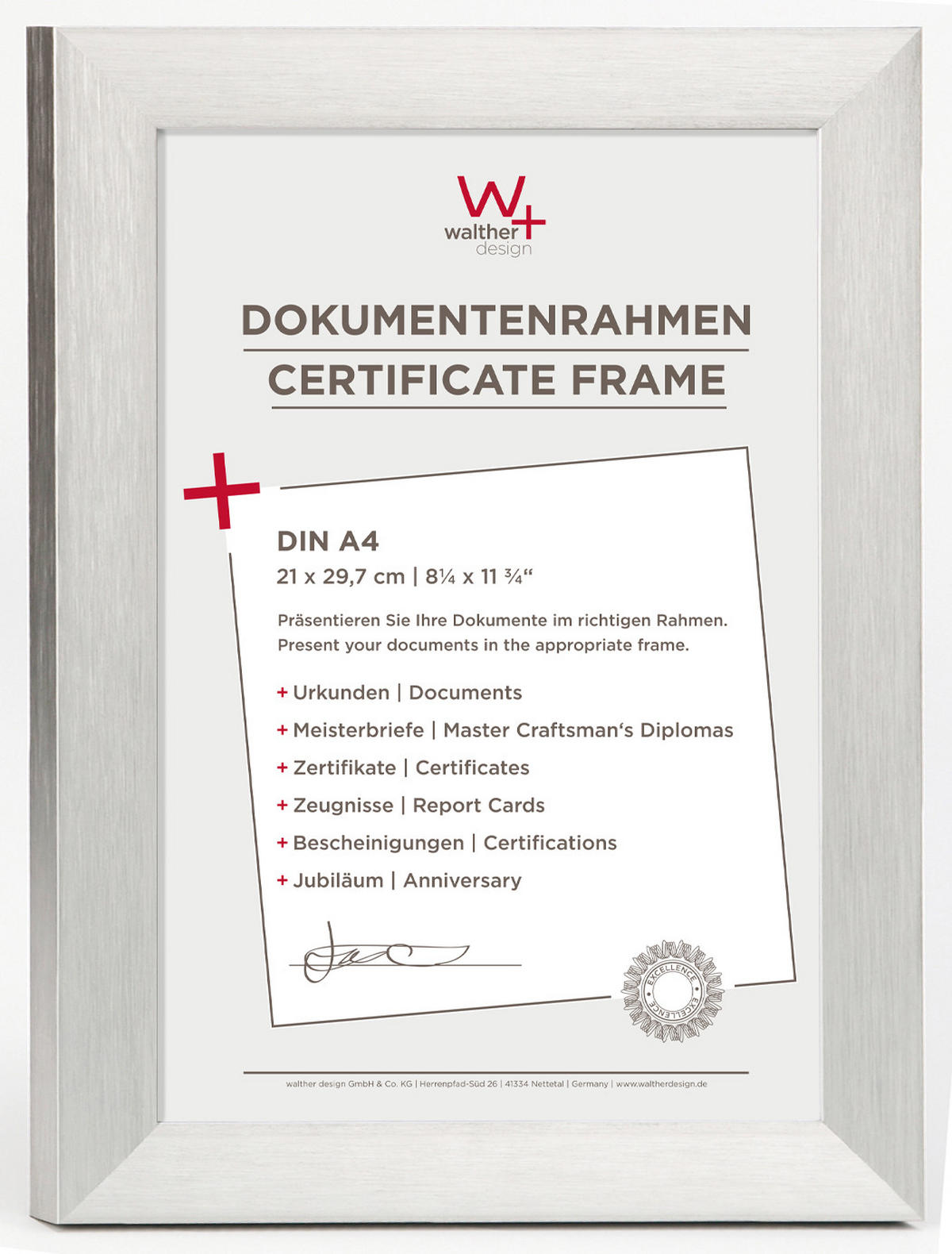 BILDERRAHMEN Aluline 21x29,7 cm, Silber - Silberfarben, Metall (25.9/34.6/1.5cm) - walther design
