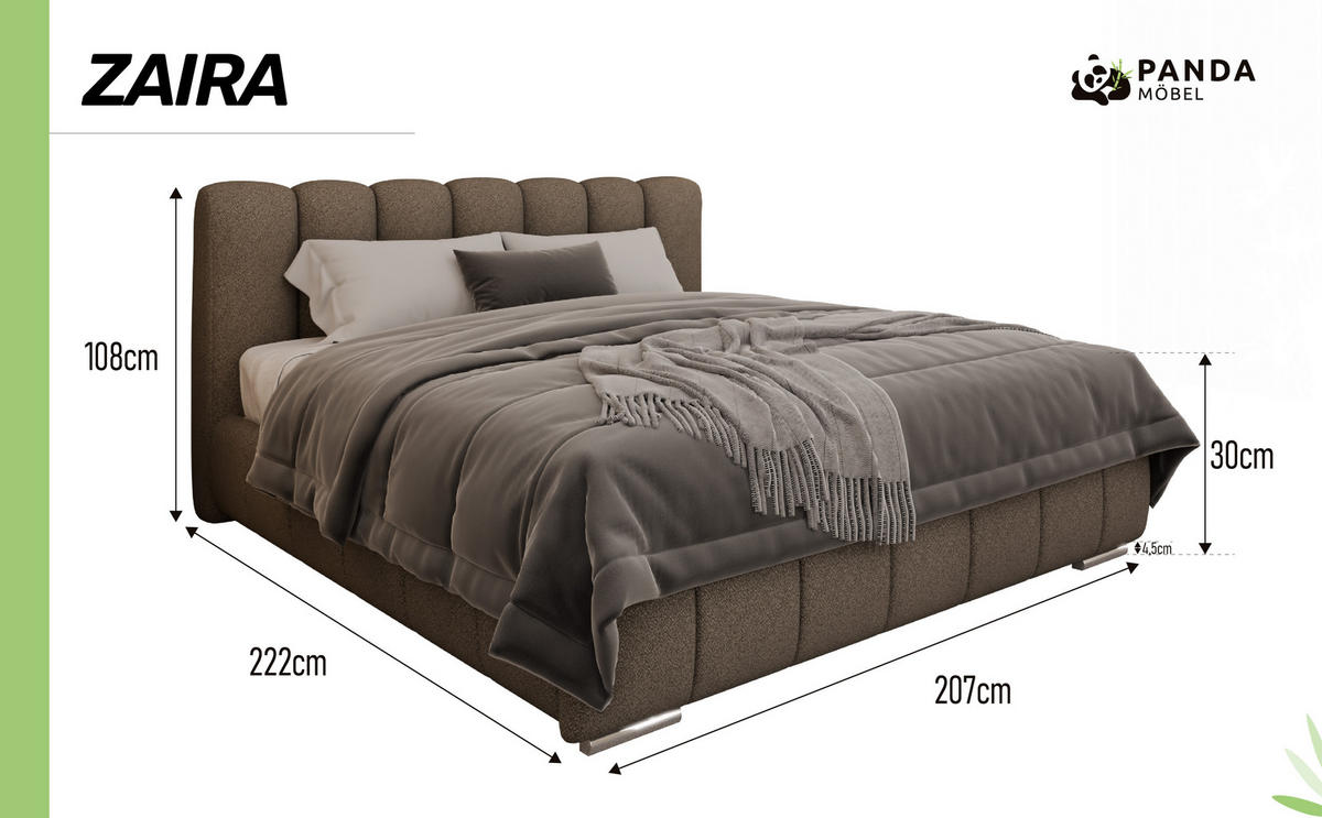 POLSTERBETT Zaira 180x200cm – Elegantes Polsterbett für modernen Wohnstil , ZONIERTE MULTI-TASCHEN-FEDERKERN (24cm), braun - Braun, Holz (180/200cm) - Panda Möbel