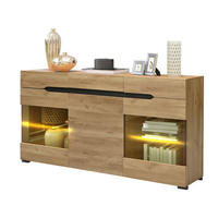 SIDEBOARD aus Spanplatte 140x35x80 cm Eiche mit LED-Beleuchtung, 3 Türen und 3 Schubladen - Eichefarben, Holzwerkstoff (140/80/35cm) - IVMEU
