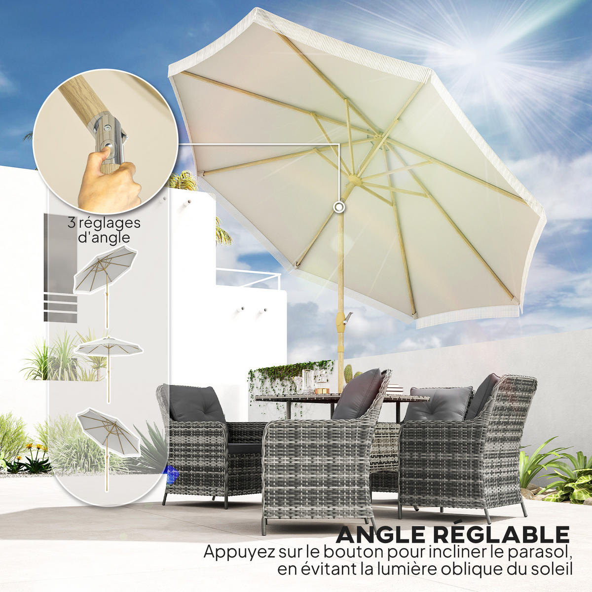 SONNENSCHIRM Weiß Knickbar Ø 265/244 cm - Weiß, Textil (265/265cm) - PANGIVO