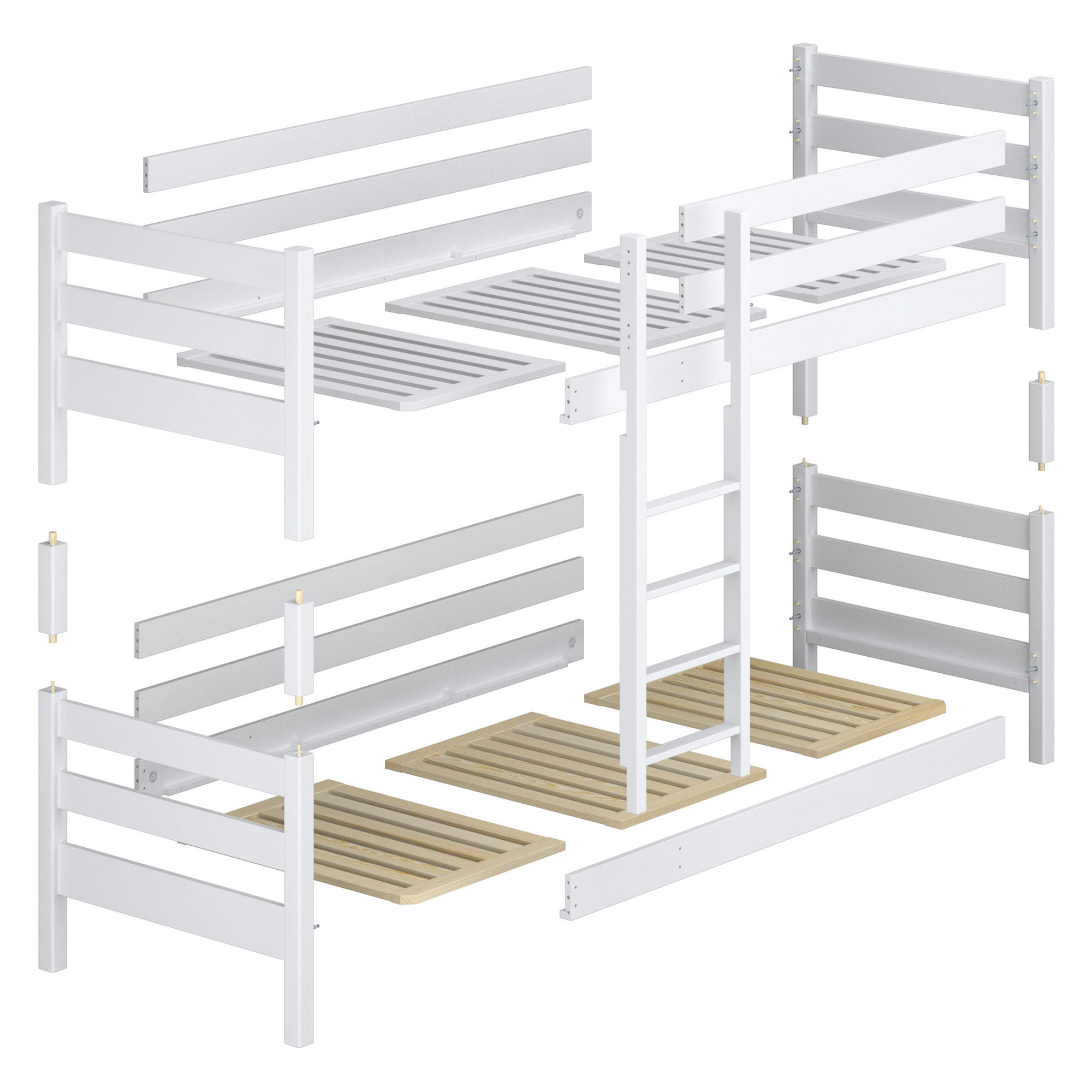 Thumbnail - N-Wood Etagenbett, Eiche Artisan, Weiß, Holz, Naturmaterialien, Echtholz,Eiche, Kiefer, 120x180 cm, FSC 100%, EN 71, Han...