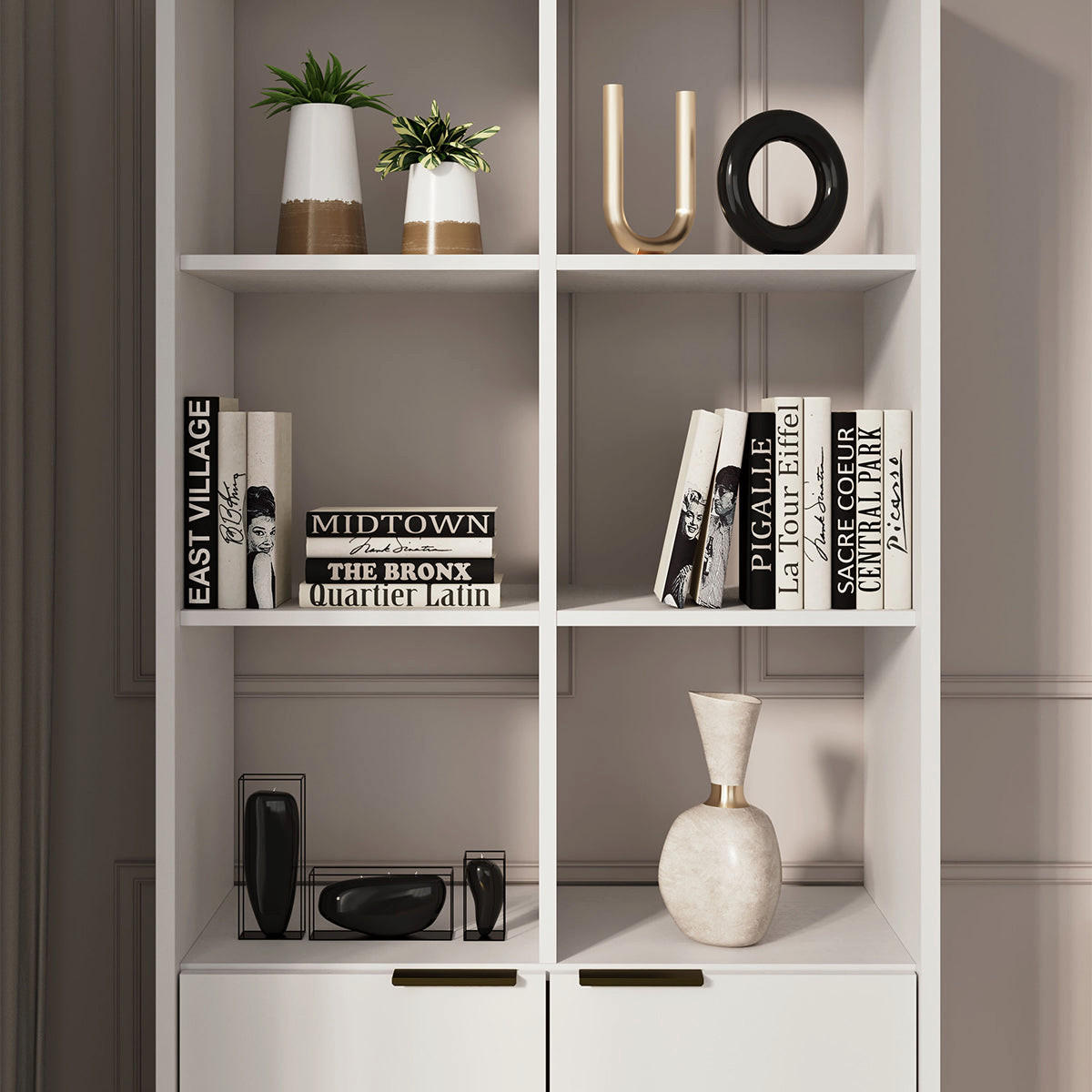 KNJIŽNI REGAL Seattle Črno-belo - črna/bela, leseni material (80/171.3/40cm) - Petits-meubles