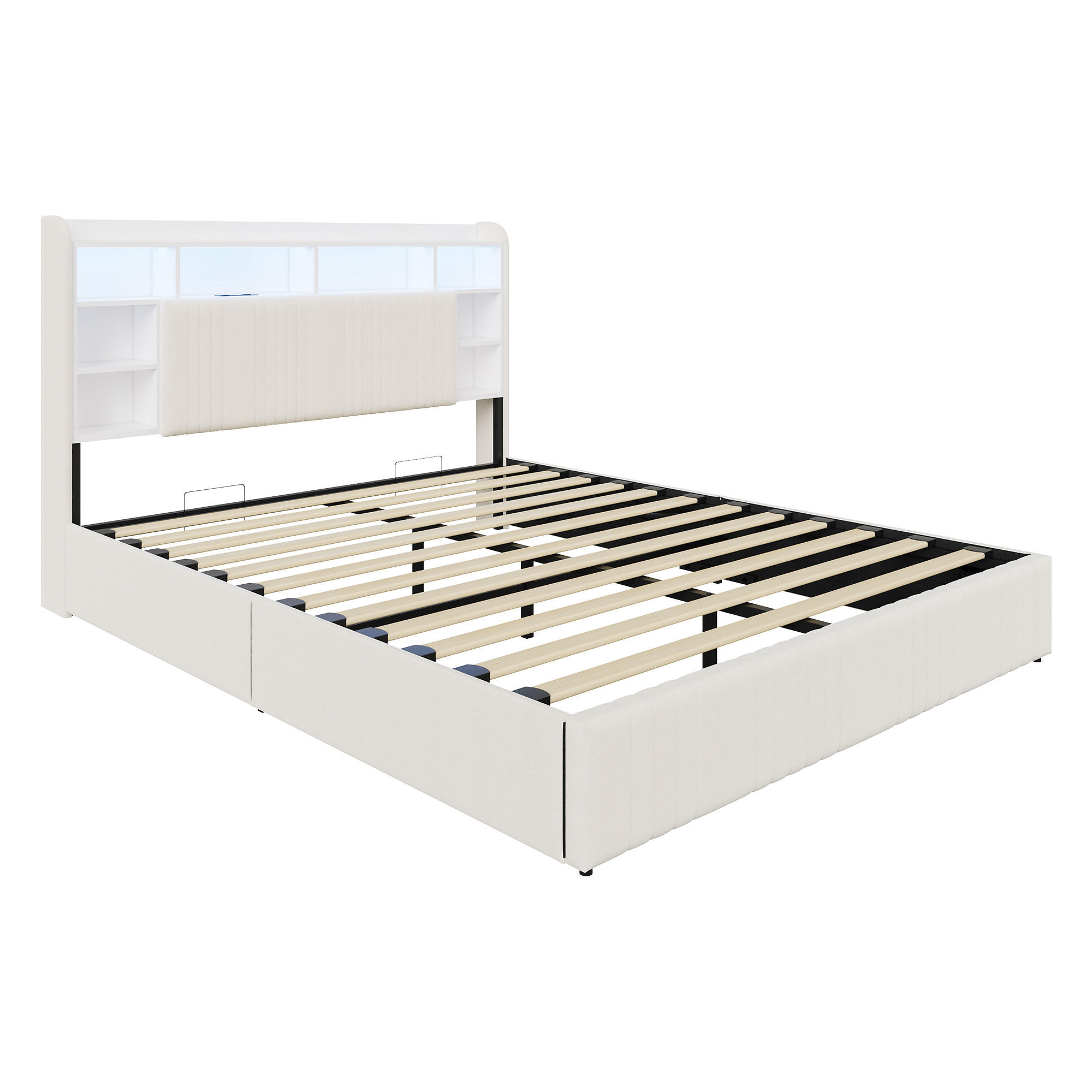 SHOPENTRA HYDRAULICKÁ úložná postel 160x200 béžová, imitace lnu, s úložným prostorem a čelem