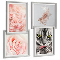 BILDER SET 4er Set - 50x50 cm & 40x60 cm Silberner Rahmen - Abstrakte Darstellung von grauen Katzenrosen - Silberfarben, Kunststoff (50/50cm) - TULUP