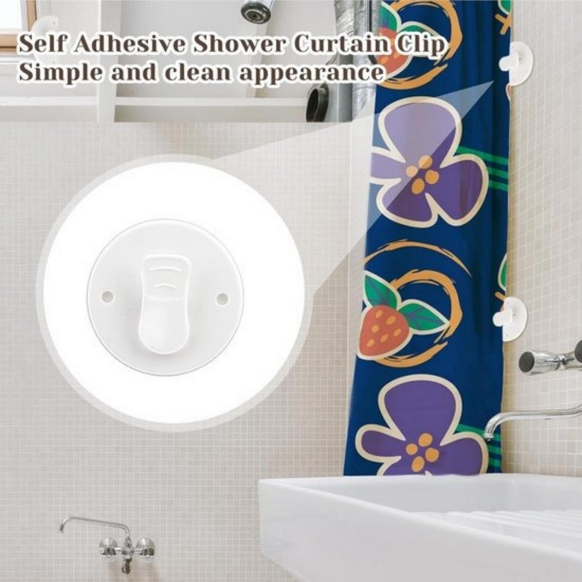 DUSCHVORHANGKLAMMERN 6er-Set Weiß klebend Clip Befestigung Vorhang Badezimmer - Weiß, Kunststoff (5.5/5.5cm) - MCBOSON