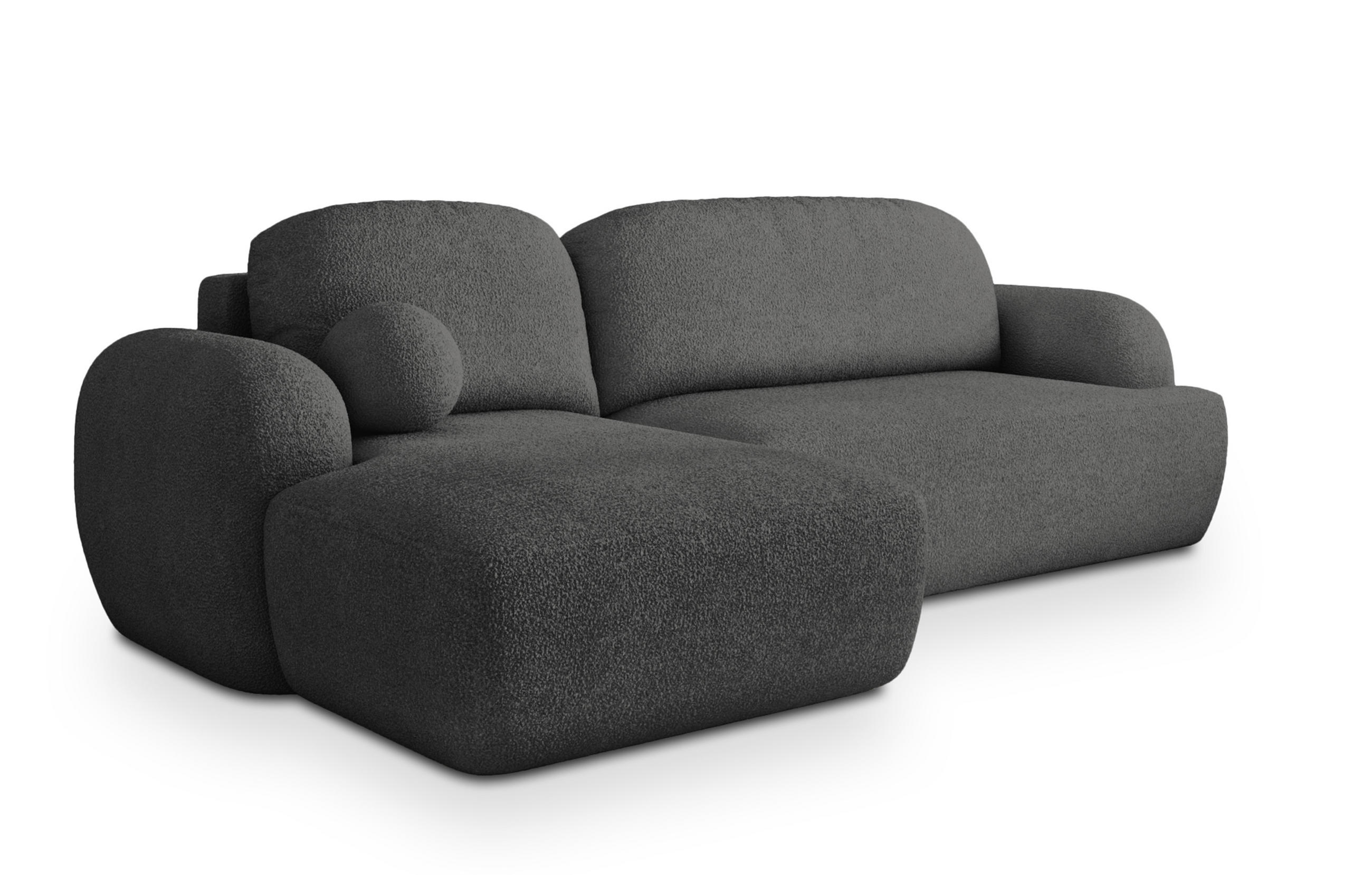 ECKSOFA MODENZA N L-S Grau Boucle-Stoff mit Schlaffunktion - Grau, Holz (266/148cm) - MASSENO