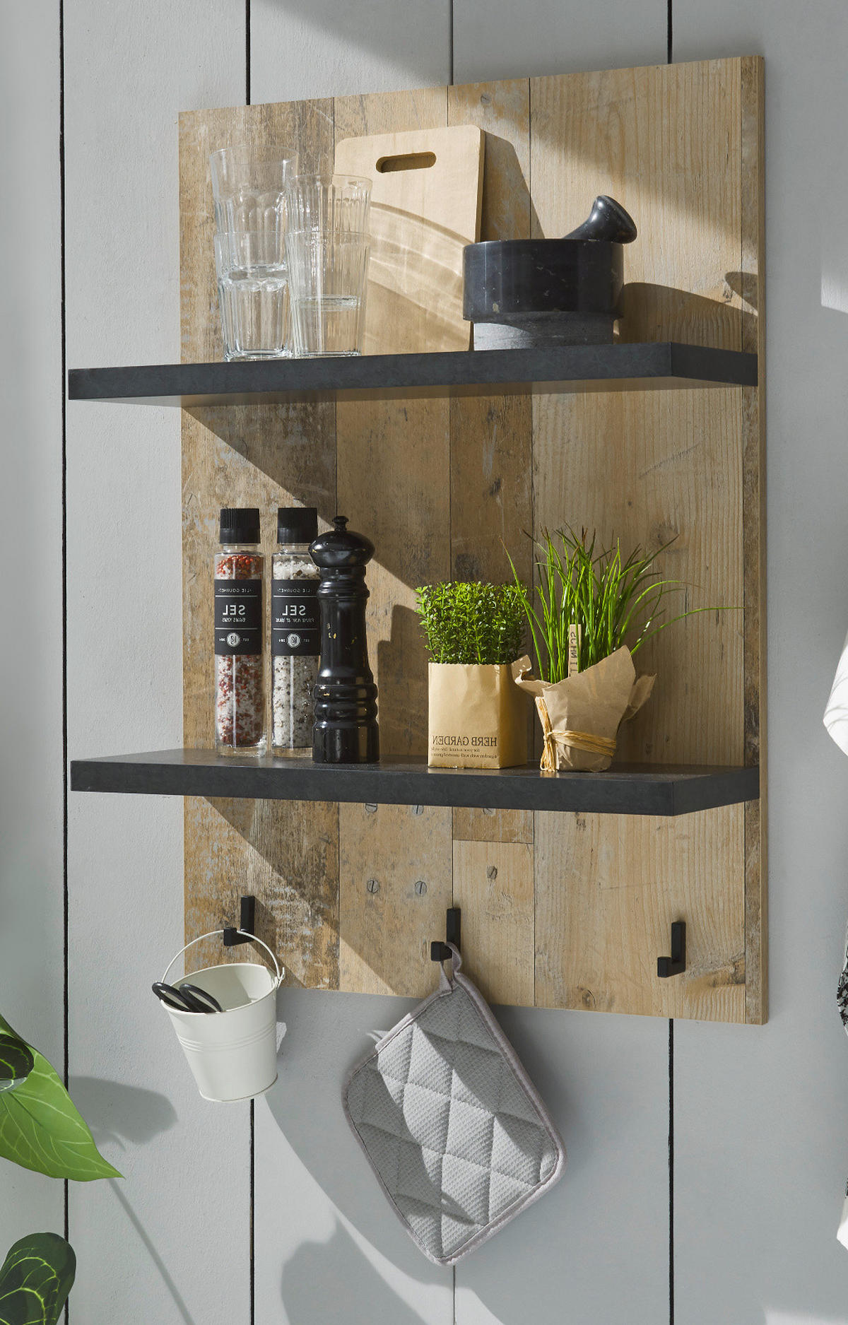 KÜCHENBLOCK in Used Wood Vintage 210 cm, Küchenschrank Set 3-teilig mit Schiebetüren und Soft-Close - Anthrazit/Schwarz, Holzwerkstoff/Metall (210/201/64cm) - Furn.Design