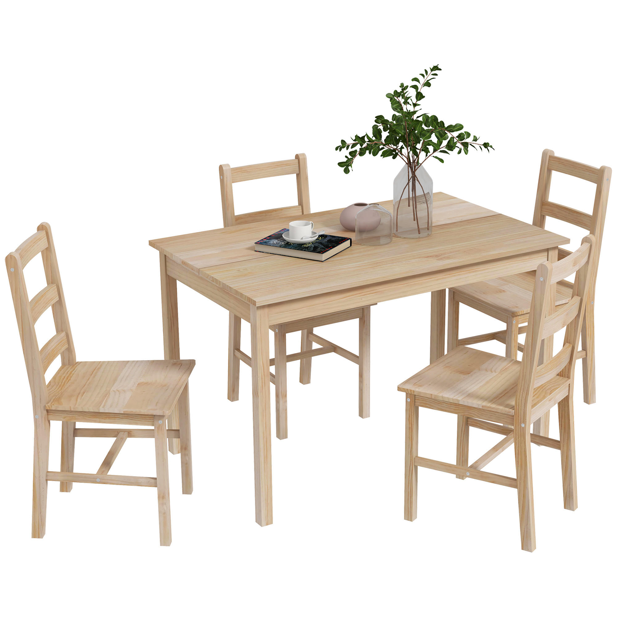 ESSTISCH-SET DE-10171 5-teilig, massives Kiefernholz Natur - Naturfarben, Holzwerkstoff (73/75/118cm) - ComfortXL