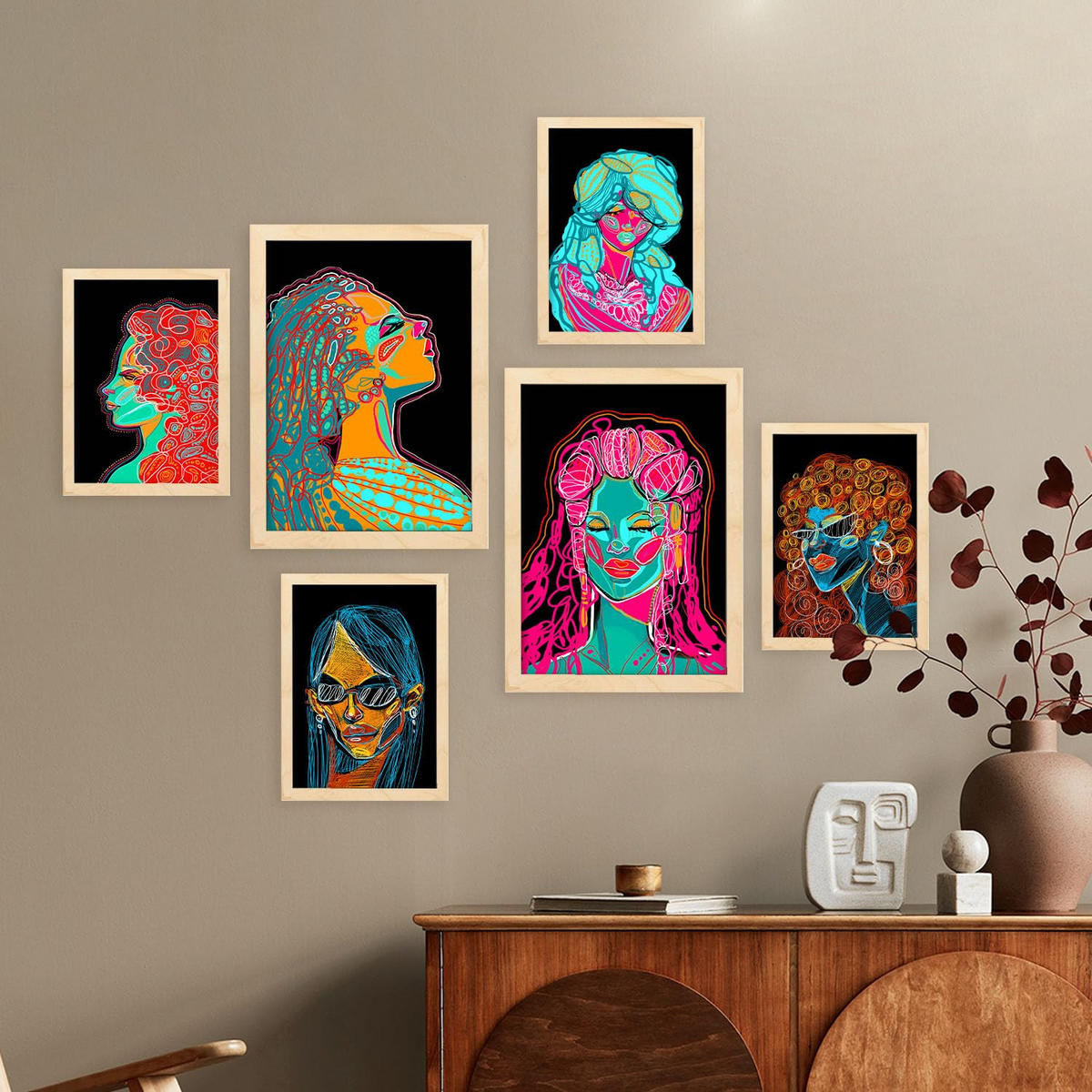 POSTER Set Mit 6 Shades of Beauty 2 Abstrakt Feminin Größe A3 & A4 Rahmen aus hellem Holz - Beige, Papier (29.7/1cm) - Nacnic