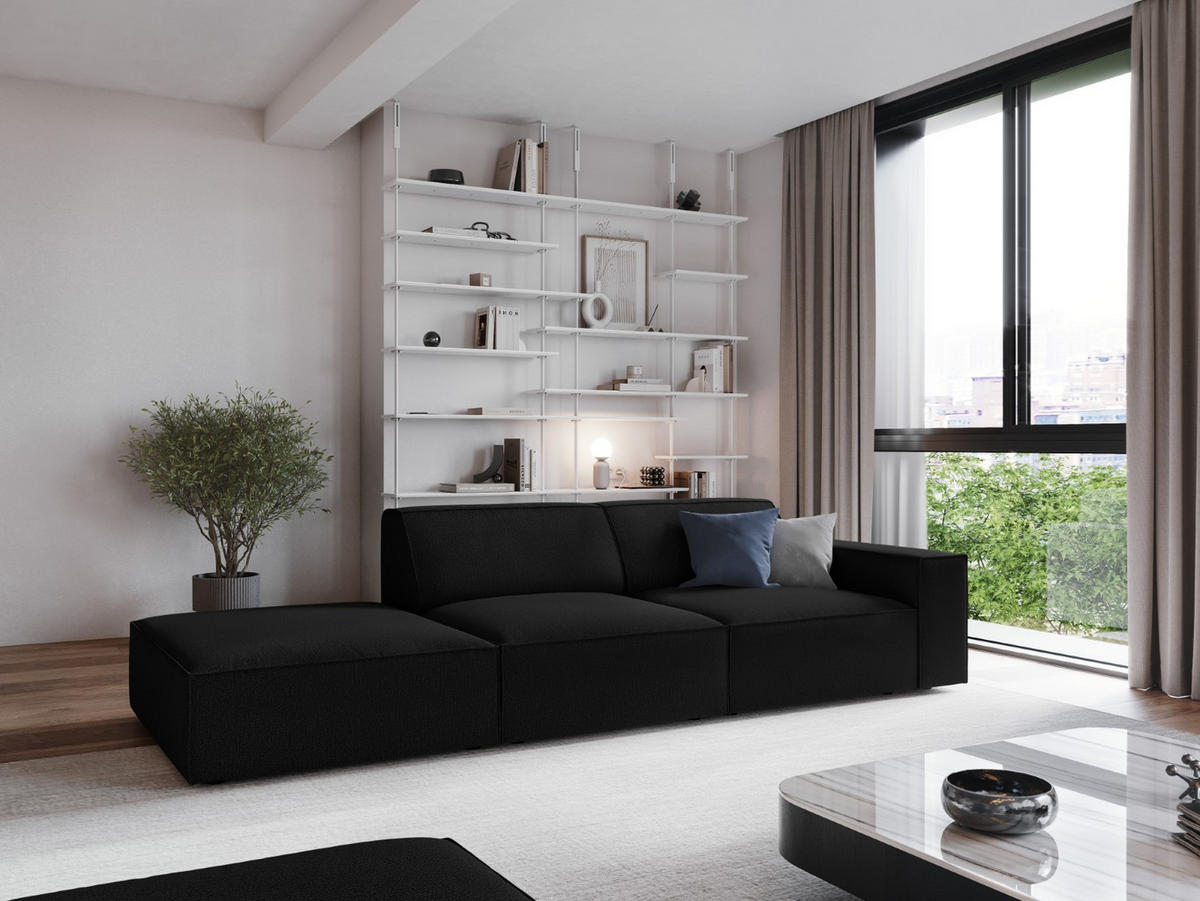 SOFA Jodie aus strukturiertem Stoff schwarz 3 Sitzplätze - Schwarz, Textil (102/70/262cm) - Micadoni