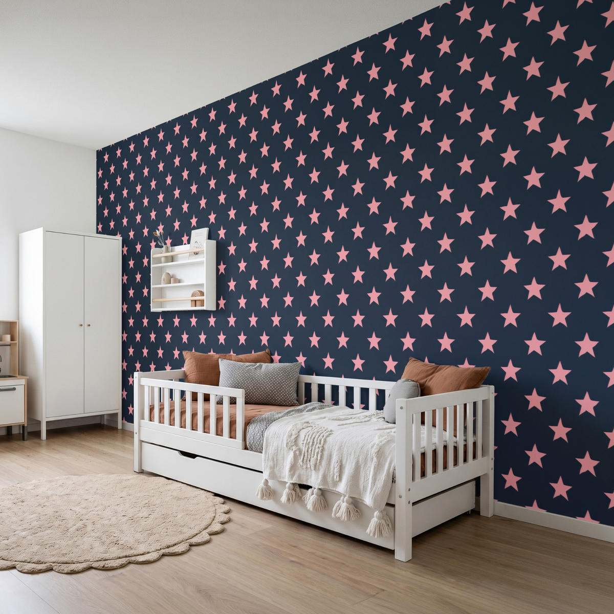 KINDERTAPETE - Muster - Sterne - Rosa - 450x220 cm - Anthrazit, Papier (450/220cm) - OnlyWow