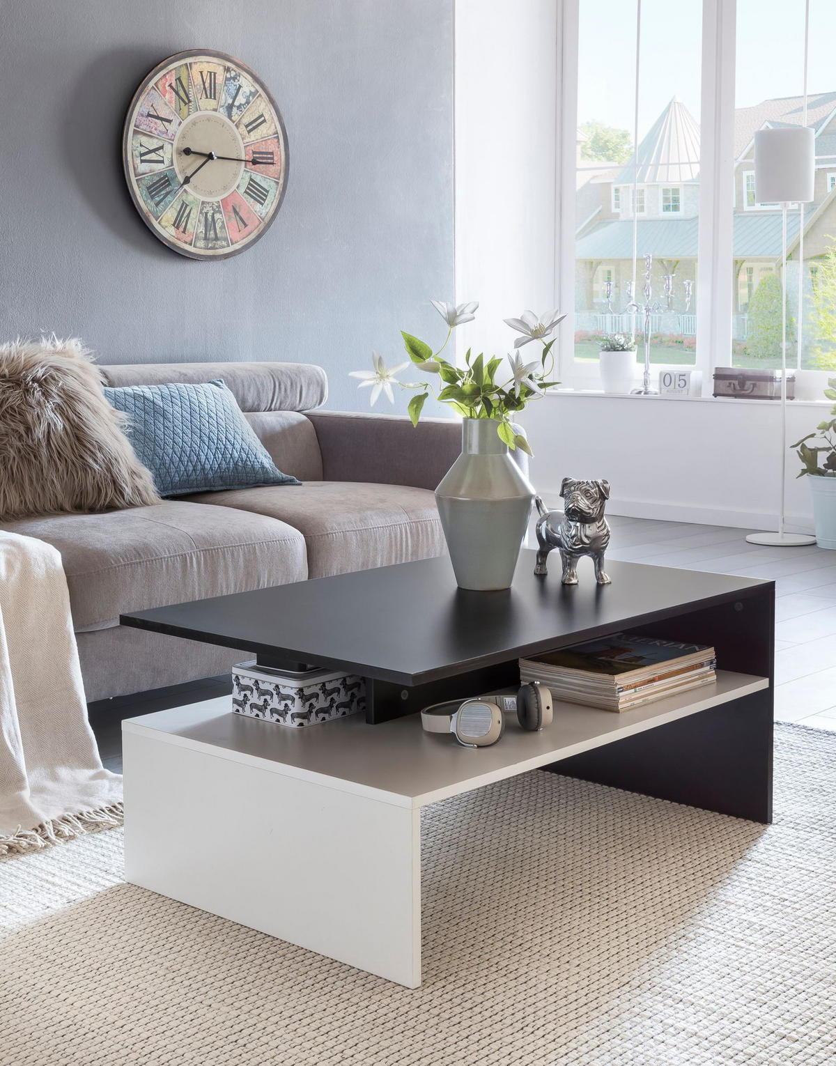 COUCHTISCH Zweifarbig Schwarz Weiß, 90x60 cm, Melaminharzbeschichtet - Weiß, Holz (60/90/43cm) - KADIMA DESIGN