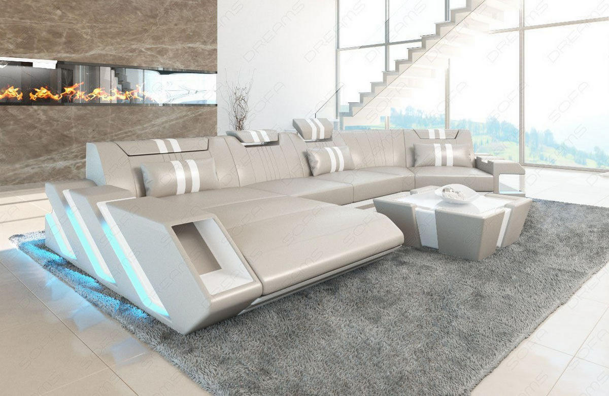 WOHNLANDSCHAFT Apollonia C - Beige, Leder (420/78/190cm) - Sofa Dreams