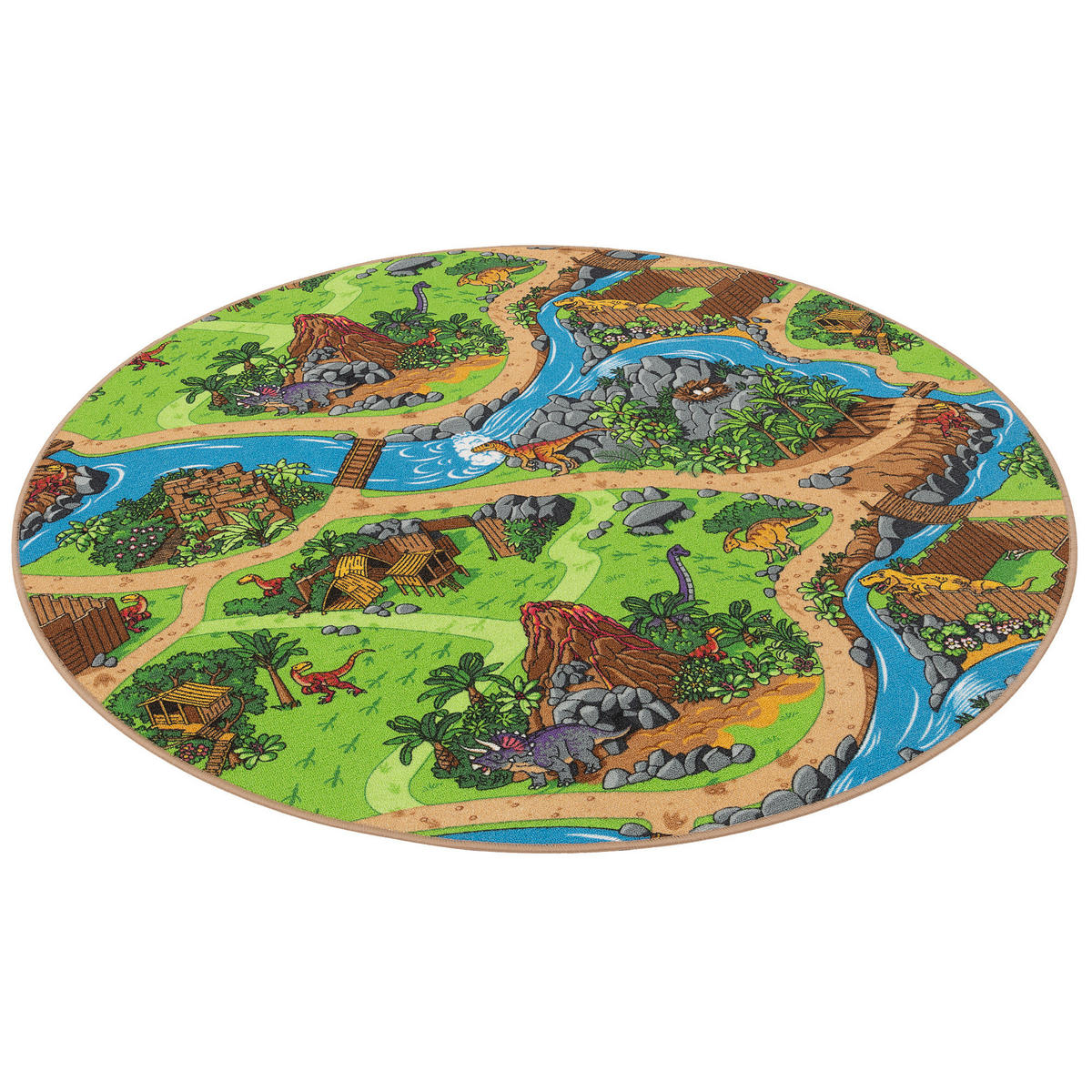 KINDER SPIEL STRASSEN TEPPICH DINO WELT RUND - Grün, Textil (200/200cm) - Snapstyle