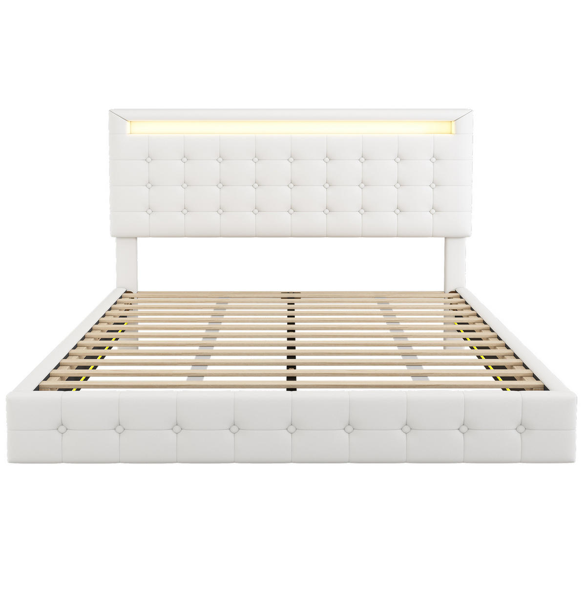 POLSTERBETT aus PU 140/200 cm mit LED-Beleuchtung, schwebender Optik und 3-fach verstellbarem Kopfteil, Weiß - Weiß, Leder (140/200cm) - Redom