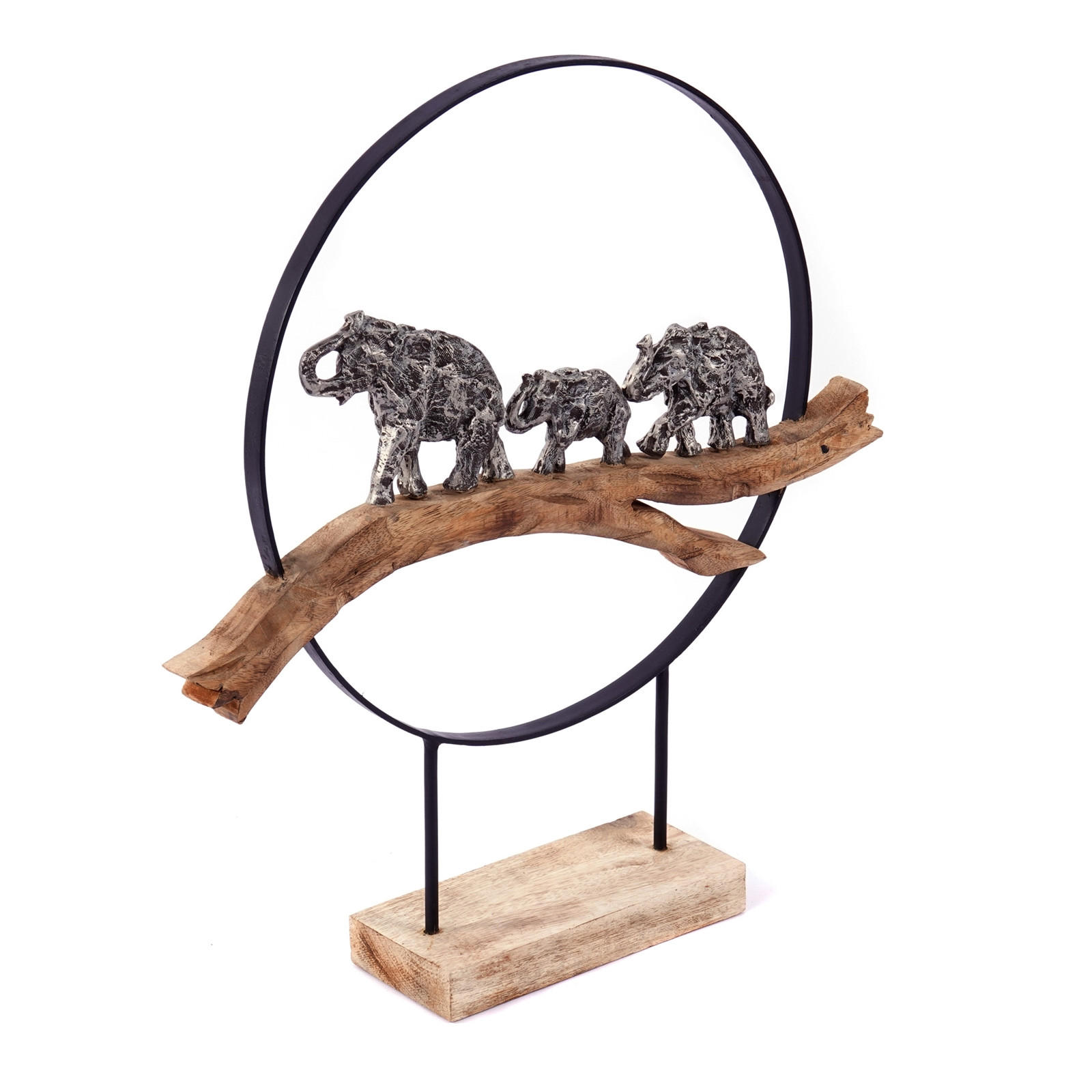 SKULPTUR Große Elefanten Mangoholz, Aluminium silber-natur - Naturfarben, Holz (50/55/10cm) - CREEDWOOD