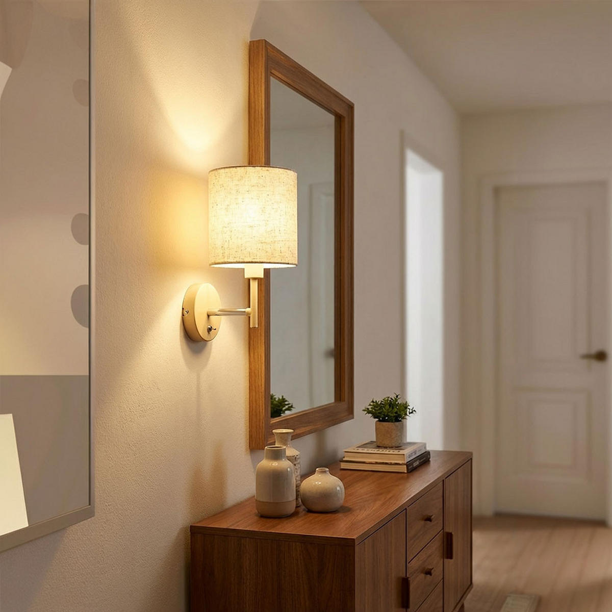 WANDLEUCHTE Metall Sand, Textilschirm, Kippschalter - Bernsteinfarben, Metall (15/26/20cm) - Globo Lighting