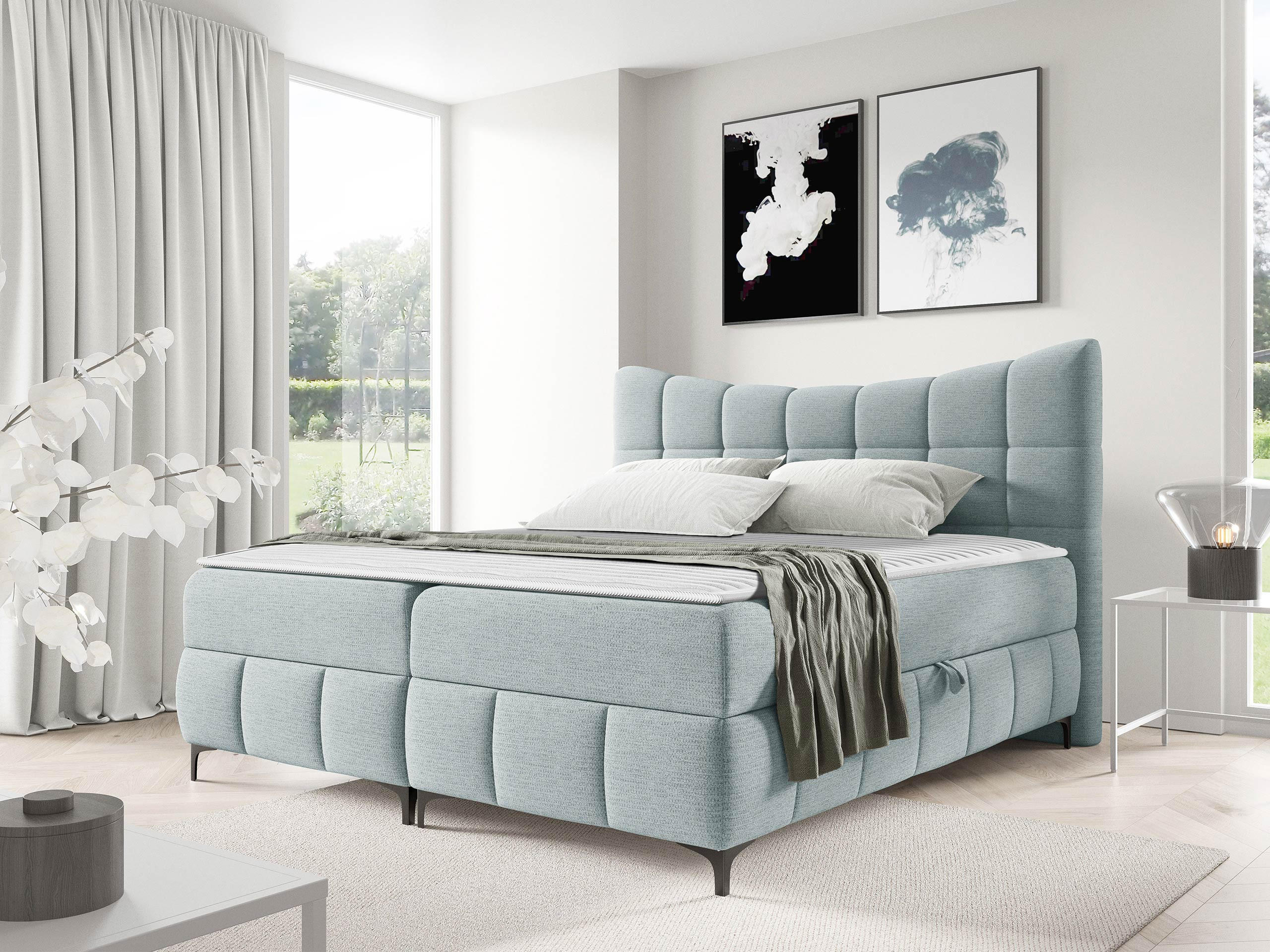 BOXBETT Nova - Schwarz/Hellblau, Holz/Textil (140/200cm) - MIRJAN24