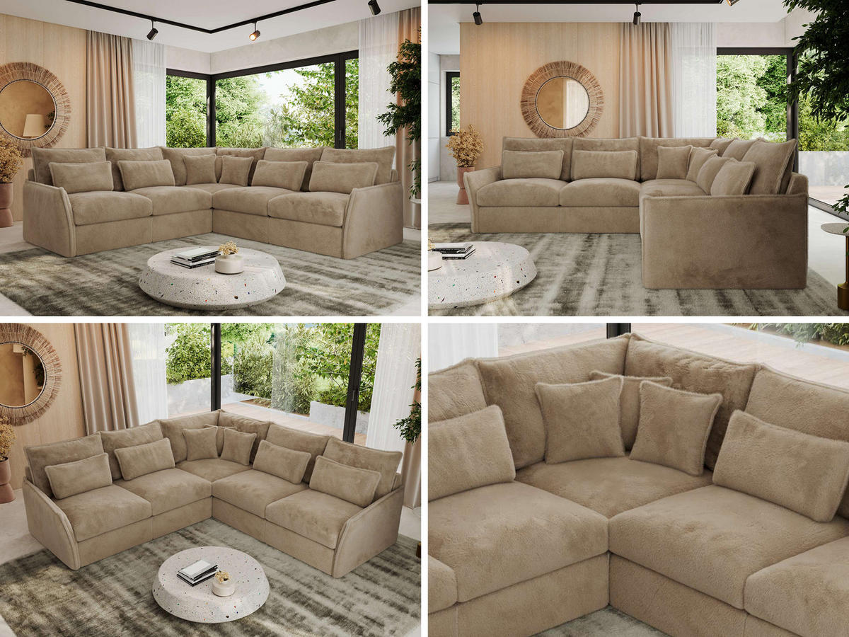 ECKSOFA VERSO L Beige Plüsch - Beige/Schwarz, Kunststoff/Textil (270/270cm) - MKS