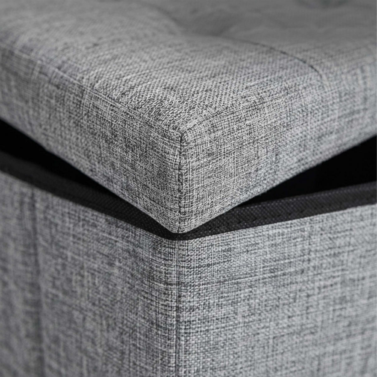 TABURE Siva lanen zložljiv s shrambo 38x38x38 cm - siva, leseni material/tekstil (38/38/38cm) - Relaxdays