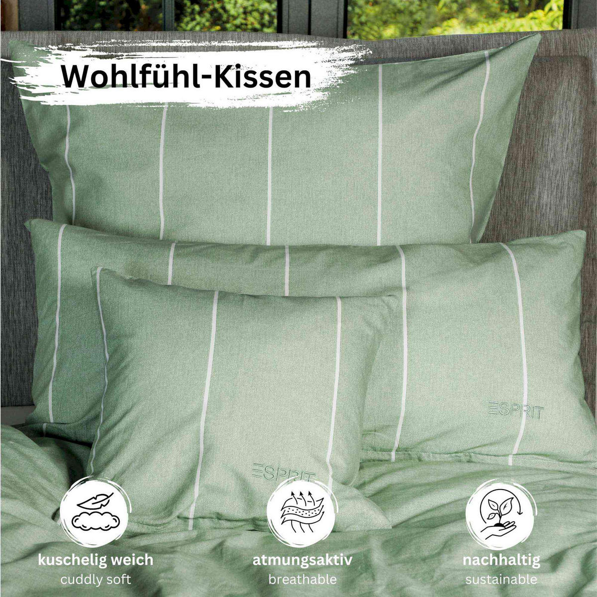 RENFORCÉ KISSENBEZÜGE HARPLINES - Grün, Textil (40/40cm) - Esprit