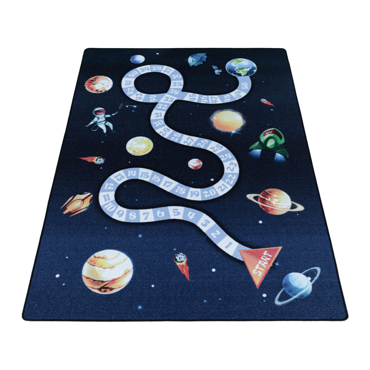 TEPPICH Kinder Flachgewebe Weltraum-Motiv Polyamid rutschfest Kinderzimmer Marineblau Läufer 80x120 - Blau, Textil (80/120cm) - KADIMA DESIGN