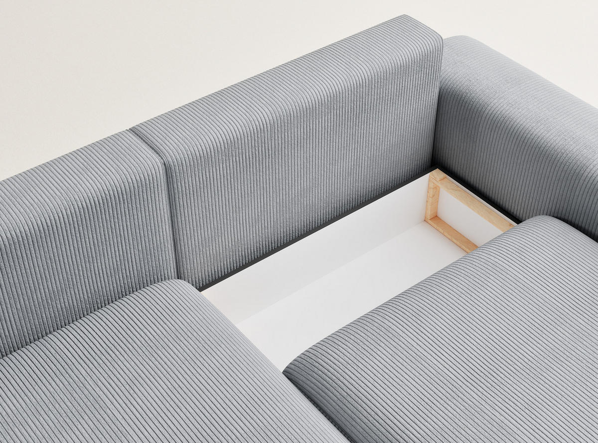 ECKSOFA MIT SCHLAFFUNKTION Solo Hellgrau Samtstoff - Blaugrau/Schwarz, Holz/Holzwerkstoff (255/168cm) - Maison de Reve