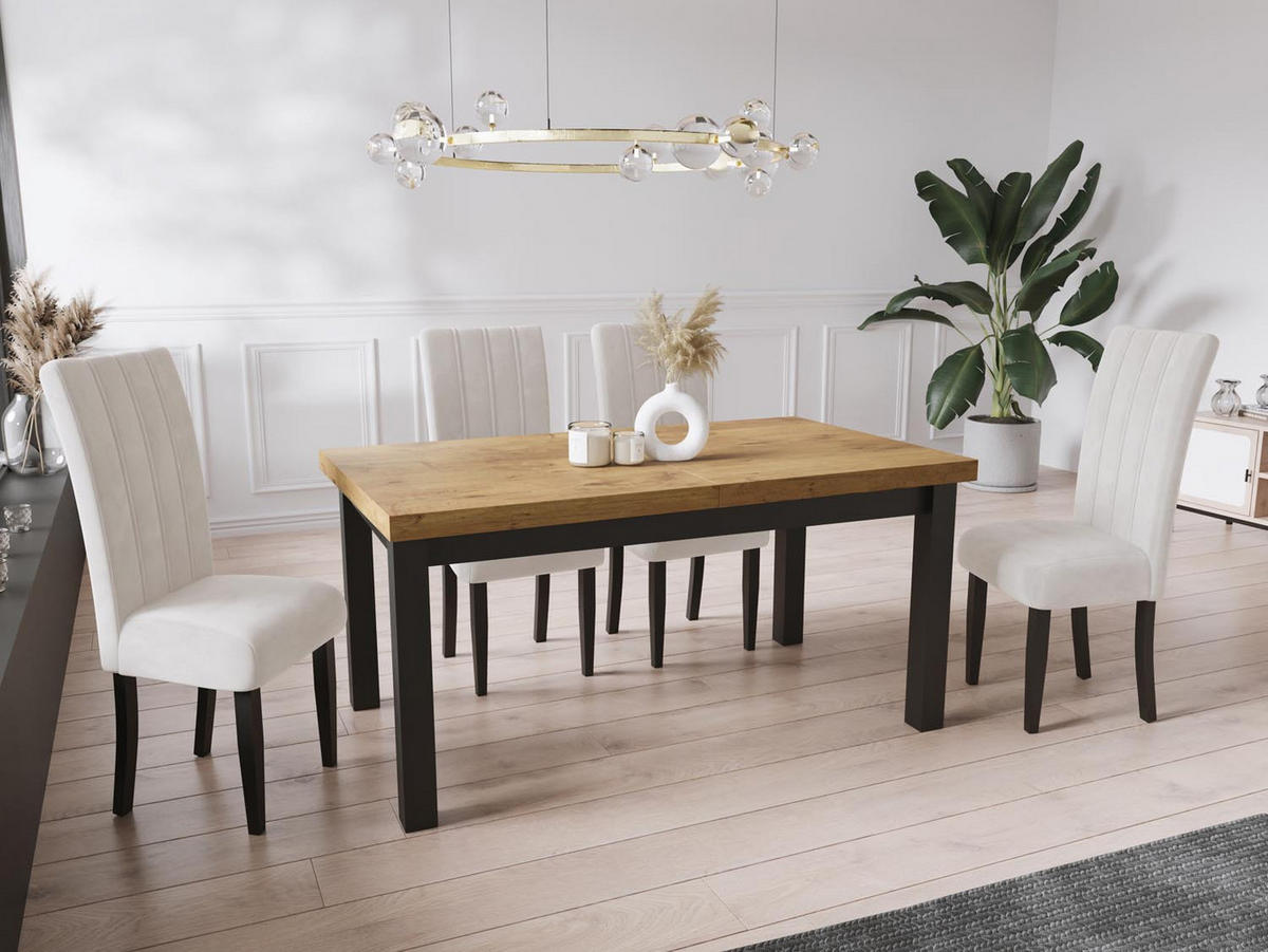 ESSTISCH Gemini rechteckig ausziehbar, Lancelot Eiche 160-210/90/78 cm - Eichefarben/Schwarz, Holz/Holzwerkstoff (160/90/78cm) - WFL GROUP