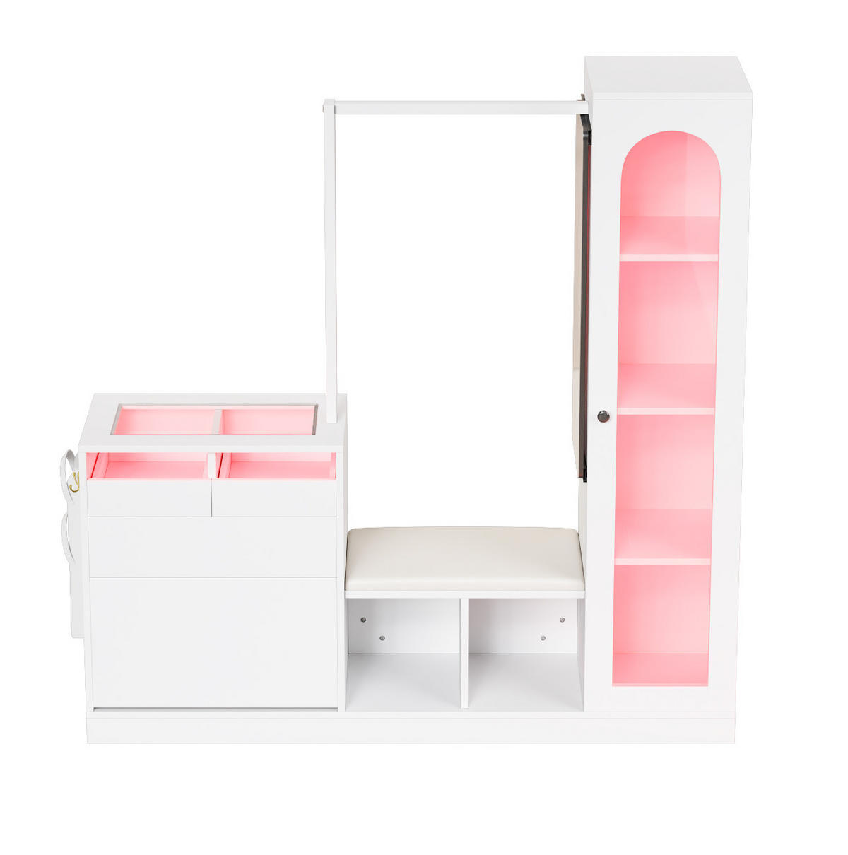 GARDEROBENKOMBINATION 163/50/161 cm aus Spanplatte mit LED-Beleuchtung und Spiegel Weiß - Weiß, Holzwerkstoff (163/161/35cm) - Modenvie