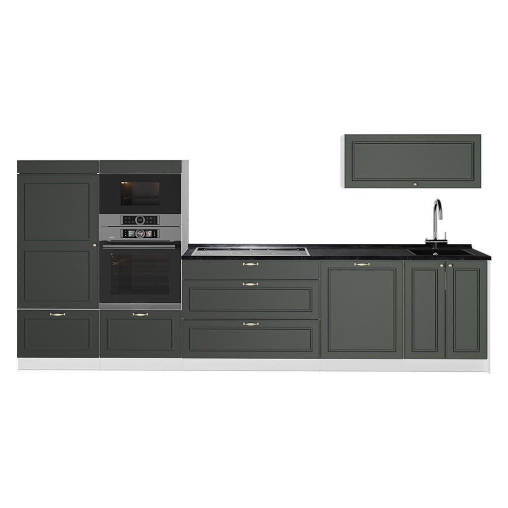 KÜCHENZEILE Fame-Line, Grün-Gold Landhaus/Weiß, 340 cm, AP Anthrazit - Weiß/Grün, Holzwerkstoff (340/153.6/60cm) - Vicco