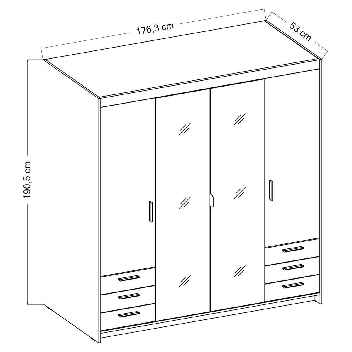 KLEIDERSCHRANK Storicos Sonoma Eiche 176,3/190,5/53 cm - 4T6S Modern mit Schubladen und Spiegel - Beige, Holzwerkstoff/Kunststoff (176.3/190.6/53cm) - AX Living