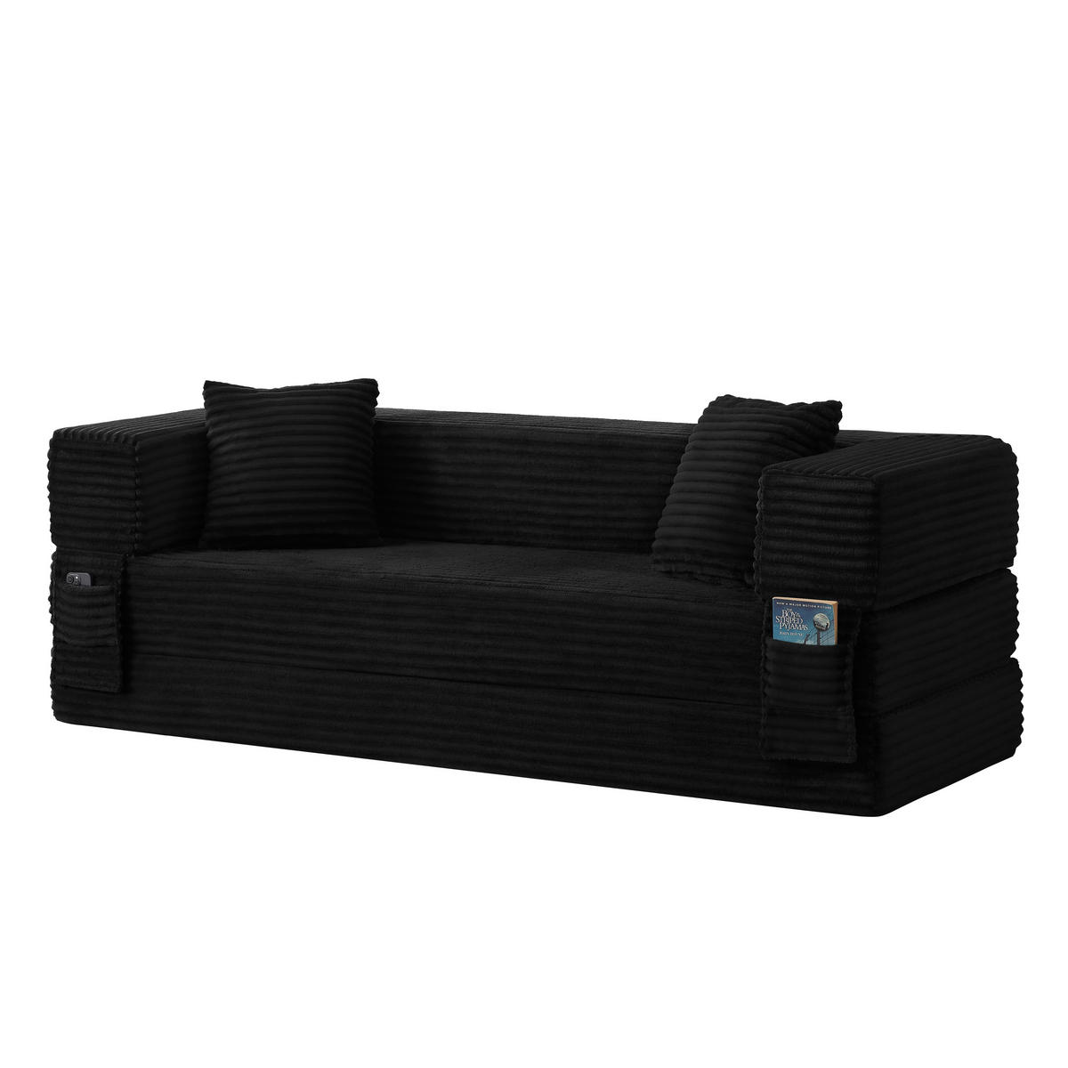 SCHLAFSOFA DE-34899 quadratisch mit Bettfunktion Schwarz - Schwarz, Textil (200/60/76cm) - ComfortXL