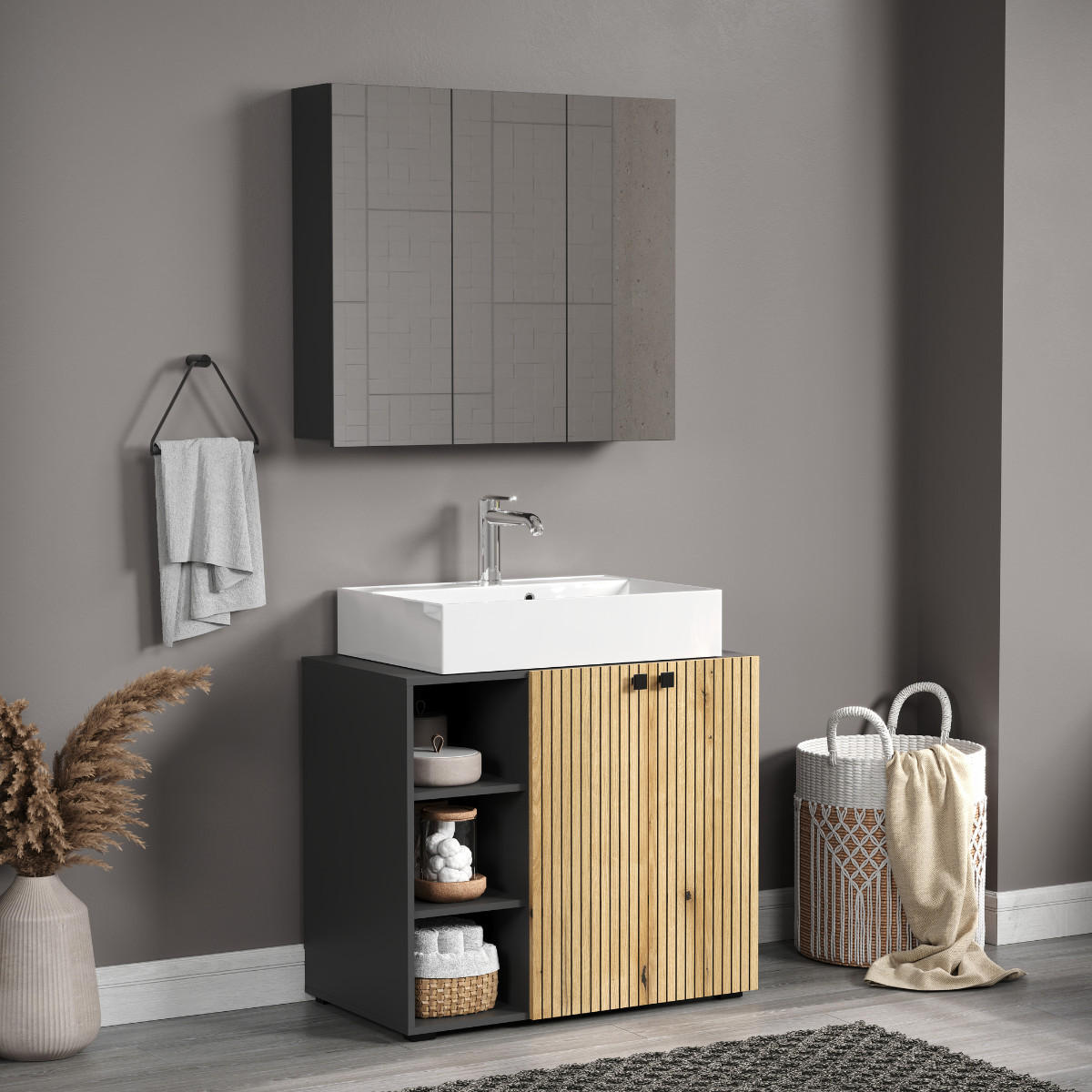 SPIEGELSCHRANK PureBliss Anthrazit - Anthrazit, Holzwerkstoff (90/80/20cm) - Trendteam