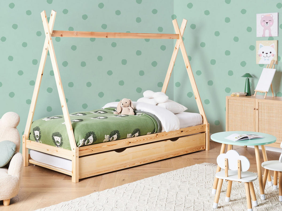 KINDERBETT 90x200 cm Heller Holzfarbton Talmontiers - Hellbraun, Holz (90/200cm) - Beliani