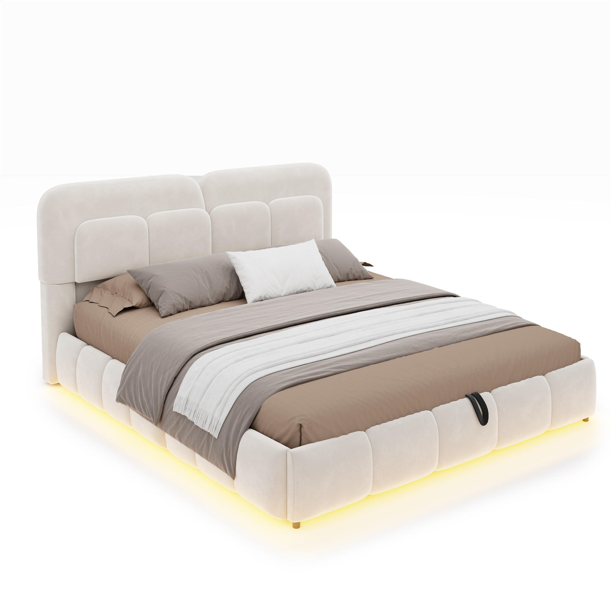 POLSTERBETT 140/200 cm in Beige mit Bettkasten, LED und Samt - Beige, Holzwerkstoff/Textil (140/200cm) - STILVORA