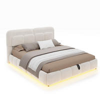 POLSTERBETT 140/200 cm in Beige mit Bettkasten, LED und Samt - Beige, Holzwerkstoff/Textil (140/200cm) - STILVORA