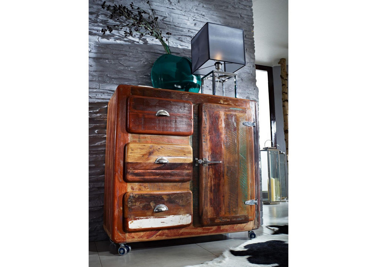 KOMMODE Altholz 100x40x90 mehrfarbig lackiert FREEZY #08 - Multicolor, Holz (100/90/40cm) - Massivmoebel24