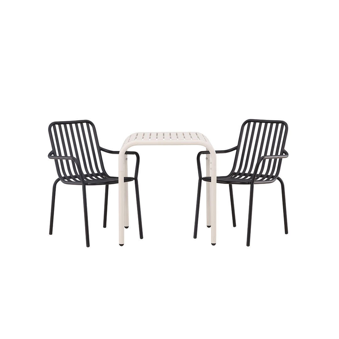 GARTENSET, Borneo, Tisch Beige, Stühle Schwarz, Metall, 70 x 70 x 75 cm, 3-teilig - Beige, Metall - ebuy24