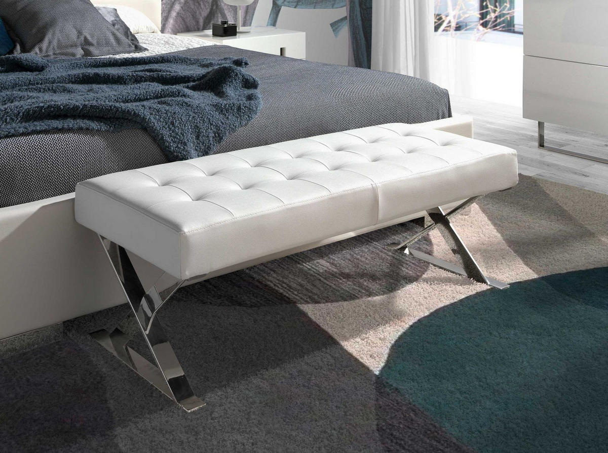 HOCKERBANK Weiße Öko-Leder-Bank 120/45/42 cm - Edelstahlfarben/Weiß, Leder (120/42/45cm) - ANGEL CERDA