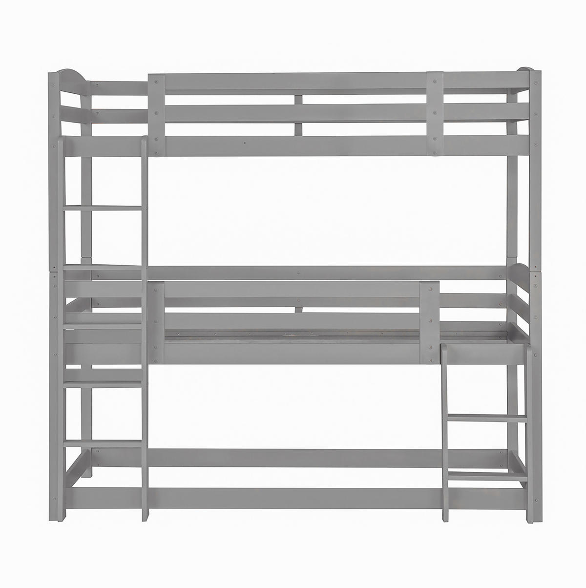 ETAGENBETT 90/200 cm Grau aus Kiefernholz, 3 Schlafplätze mit 2 Leitern - Grau, Holz (90/200cm) - Flora Grace