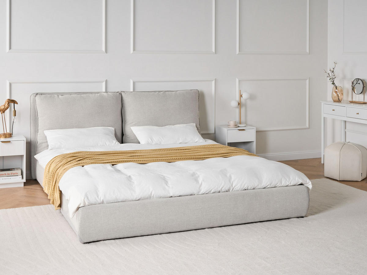 BETT mit Lattenrost 180/200 cm Hellgrau Bajonna - Hellgrau/Schwarz, Textil (180/200cm) - Beliani