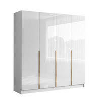 KLEIDERSCHRANK AUREL 4D mit goldenen Griffen - Weiß Hochglanz/Goldfarben, Holzwerkstoff (200/200/57cm) - Lookway
