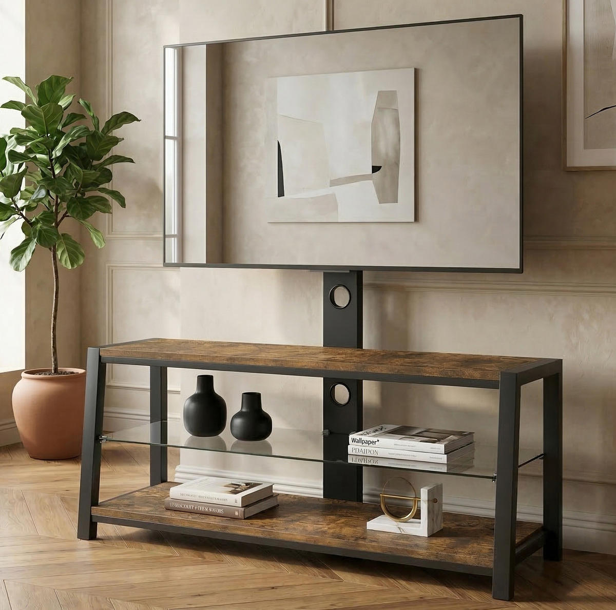 TV-STÄNDER mit 3 Ablagen für TVs 81,3-165,1 cm MDF Metall Braun - Braun, Metall (42/125/116cm) - Beauniv