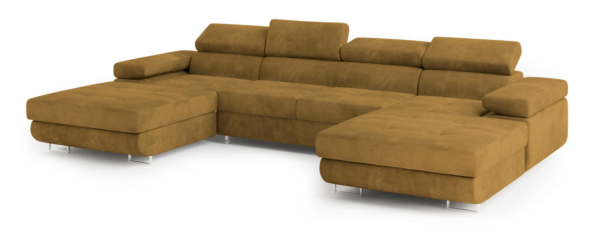 ROHOVÁ SEDAČKA LYKKE žlutá - stříbrná/žlutá, kov/dřevo (353/202cm) - MASSENO