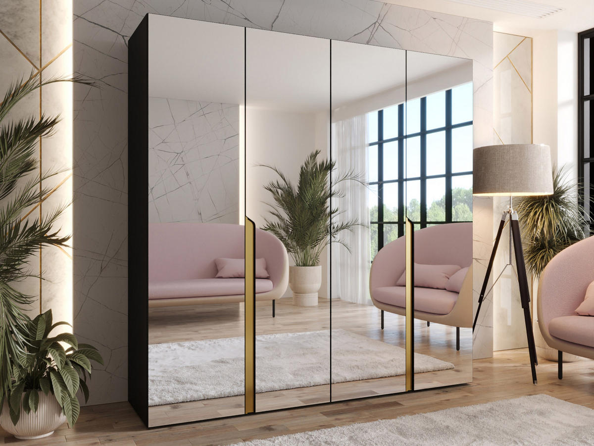 DREHTÜRENSCHRANK Mila III 200 - Goldfarben/Schwarz, Holzwerkstoff/Kunststoff (200/202/52cm) - MIRJAN24