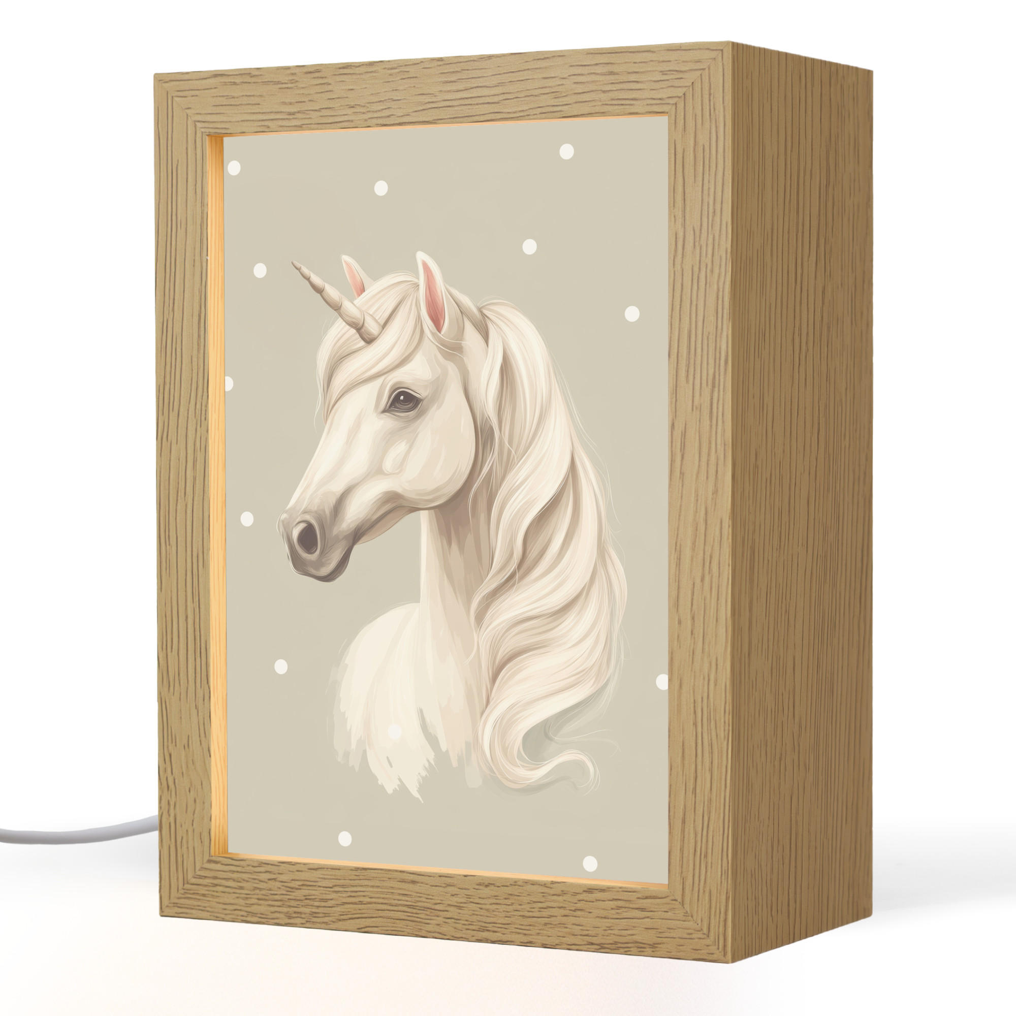 OnlyWow NOČNÍ LAMPIČKA Jednorožec - bílý - tečky 15x20 cm