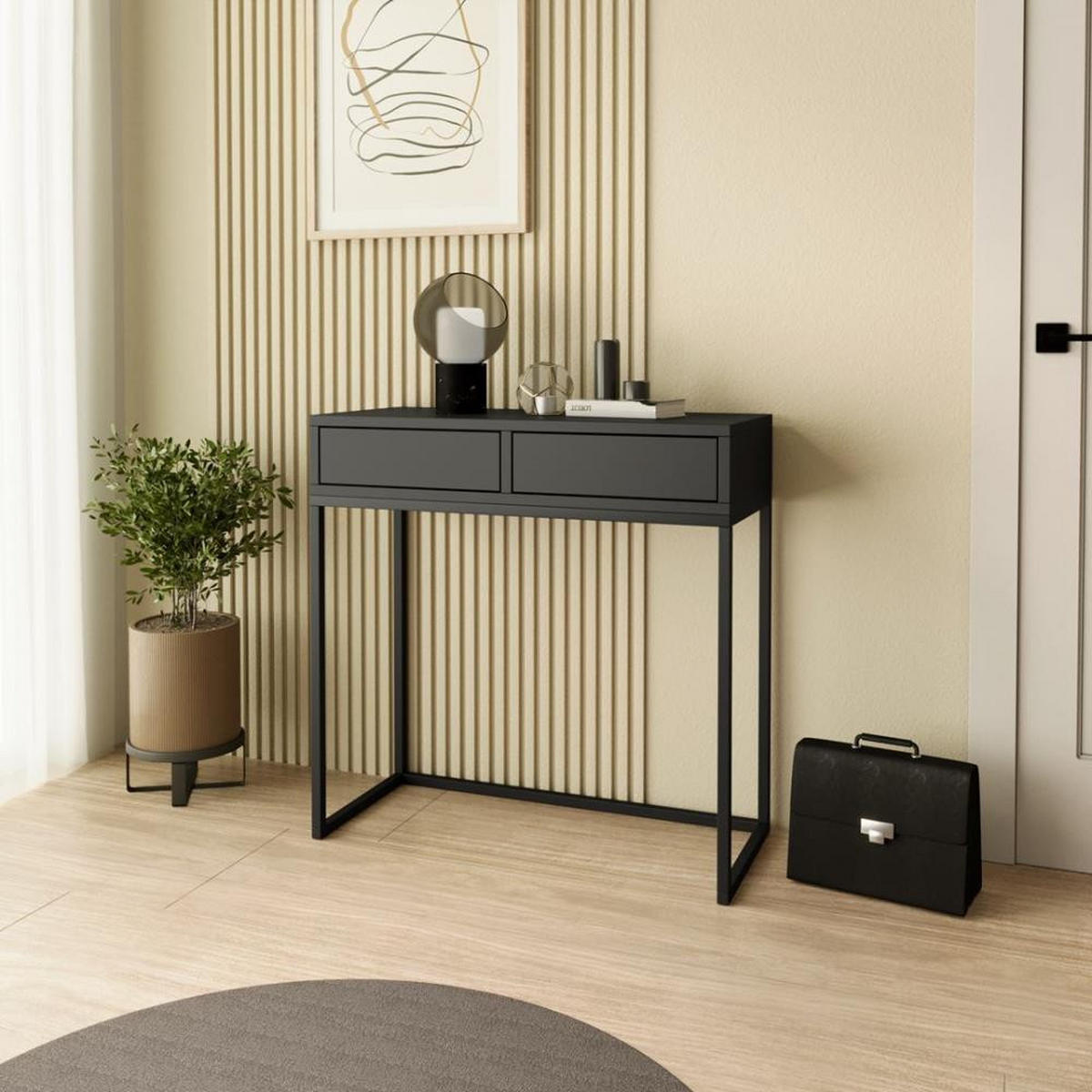 KONSOLENTISCH Lango 80/85/35 schwarz mit schwarzen Matellbeinen - Schwarz, Holzwerkstoff/Metall (35/80/85cm) - Beautysofa