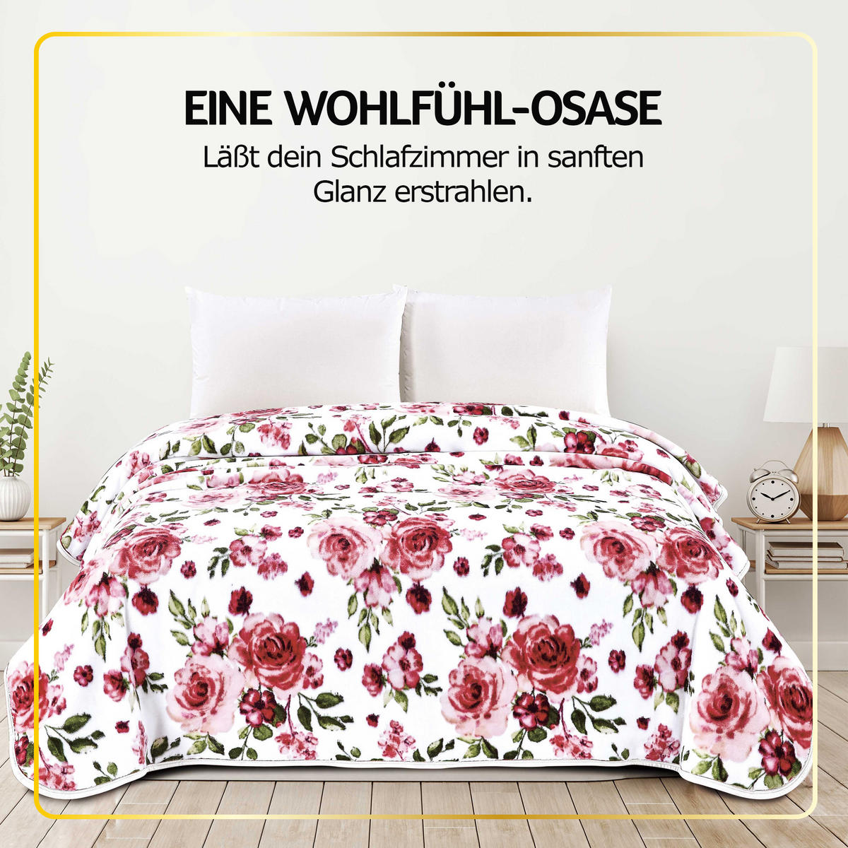 KUSCHELDECKE XXL 240x200 cm Rosen-Motiv Weiß - Weiß, Textil (200/240cm) - Bestlivings